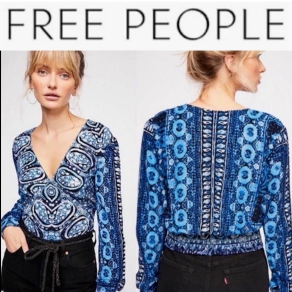 Free People Wild & Free Smocked V-neck Top Boho Crop Festival